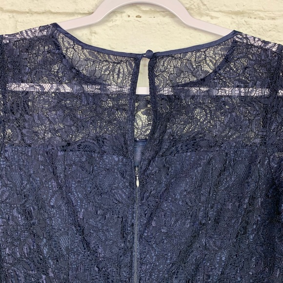 Adrianna Papell Navy Peplum Lace Silk Shift Dress - Picture 4 of 7